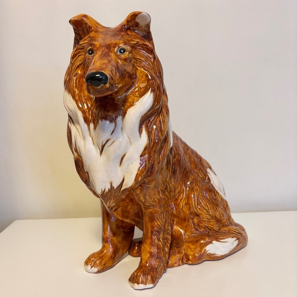 Ceramic Hand Painted 11” Inch Tall Collie Dog Statue Figure Sculpture Lassie Dog - Picture 1 of 3